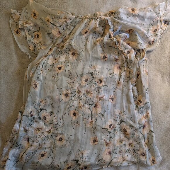 WOMEN'S BLOUSE H&M New With Tags 4 Mint Green Yellow Flowers Button Ties Flowy - Picture 6 of 7